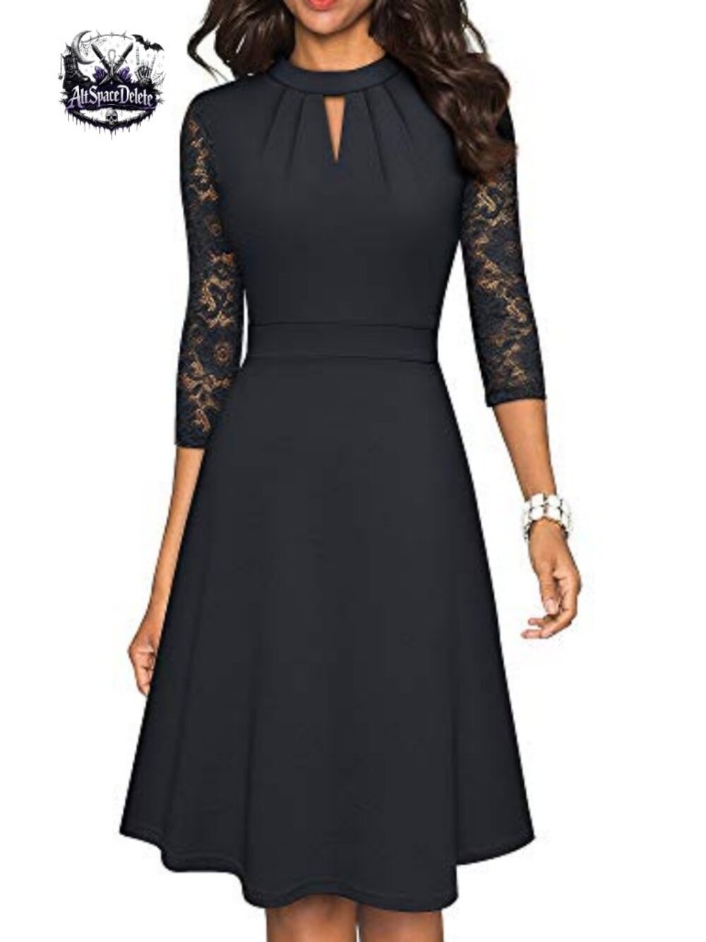 Lace Patchwork A-Line Party Dress 3/4 Sleeve Knee-Length Vintage